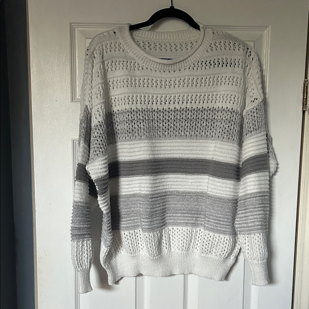 Source Unknown Gray and White Striped Sweater